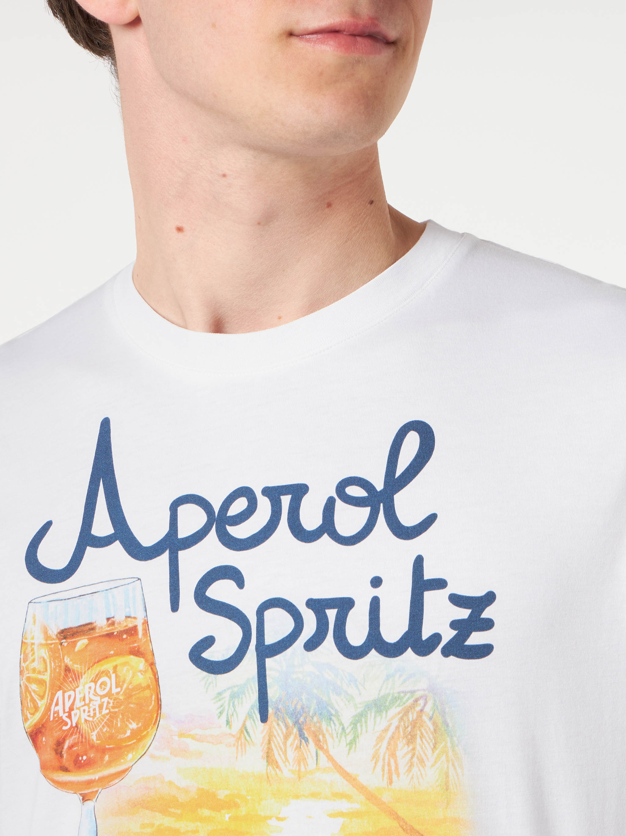 Man Cotton T-Shirt With Aperol Spritz Venice Print | Special Edition White