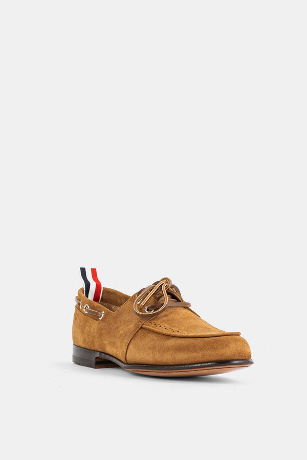 Thom Browne Calfskin Suede Boat Shoe — Brown