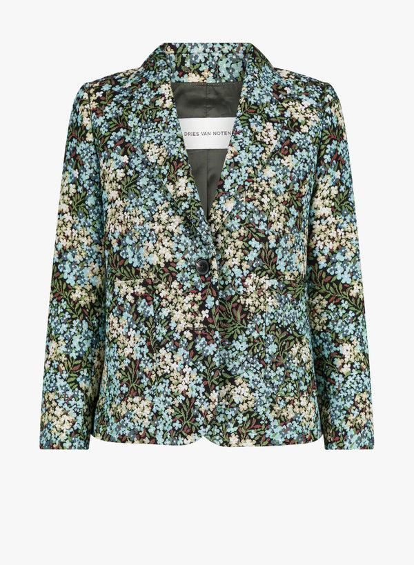 Dries Van Noten بزخارف زهرية جاكار بليزر — أزرق