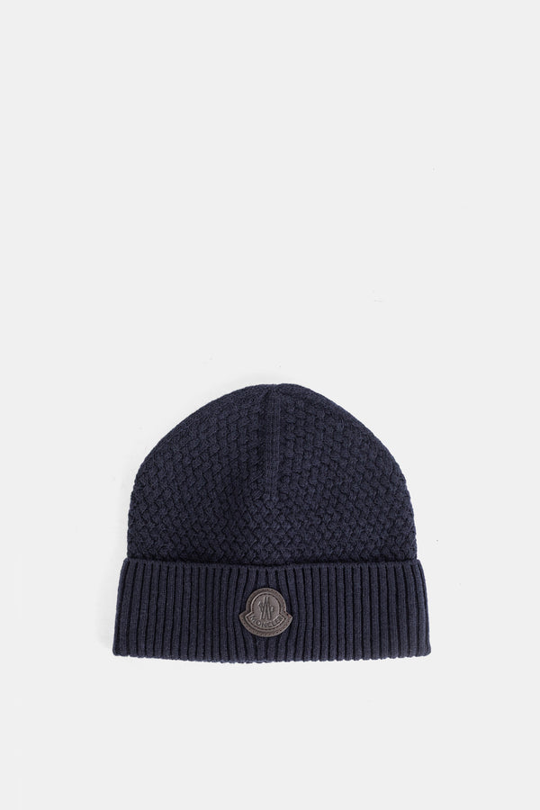 Moncler L2091 Logo-Embroidered Wool Knit Beanie — Navy