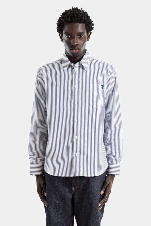 Burberry Vertical Stripe Cotton Poplin Shirt — White