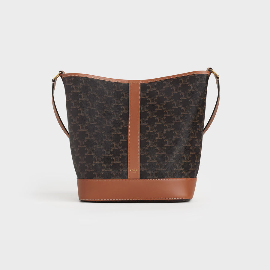 Celine Monogram Canvas & Leather Bucket Bag — Brown
