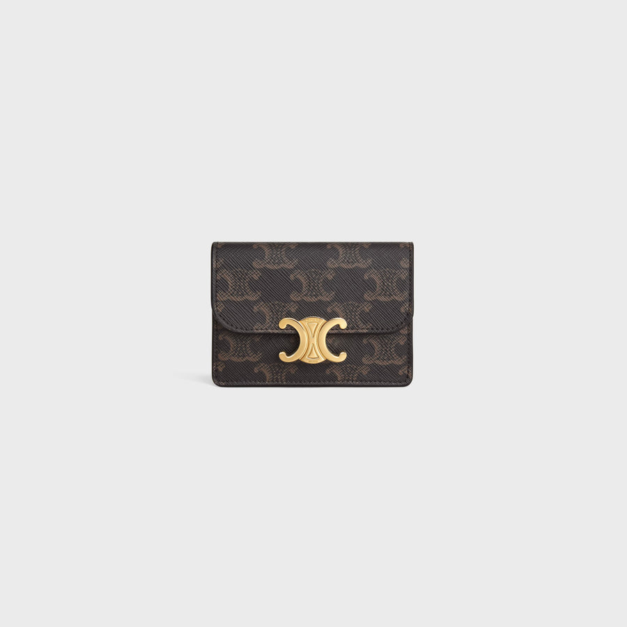 Celine Logo Flap Card Case — Brown