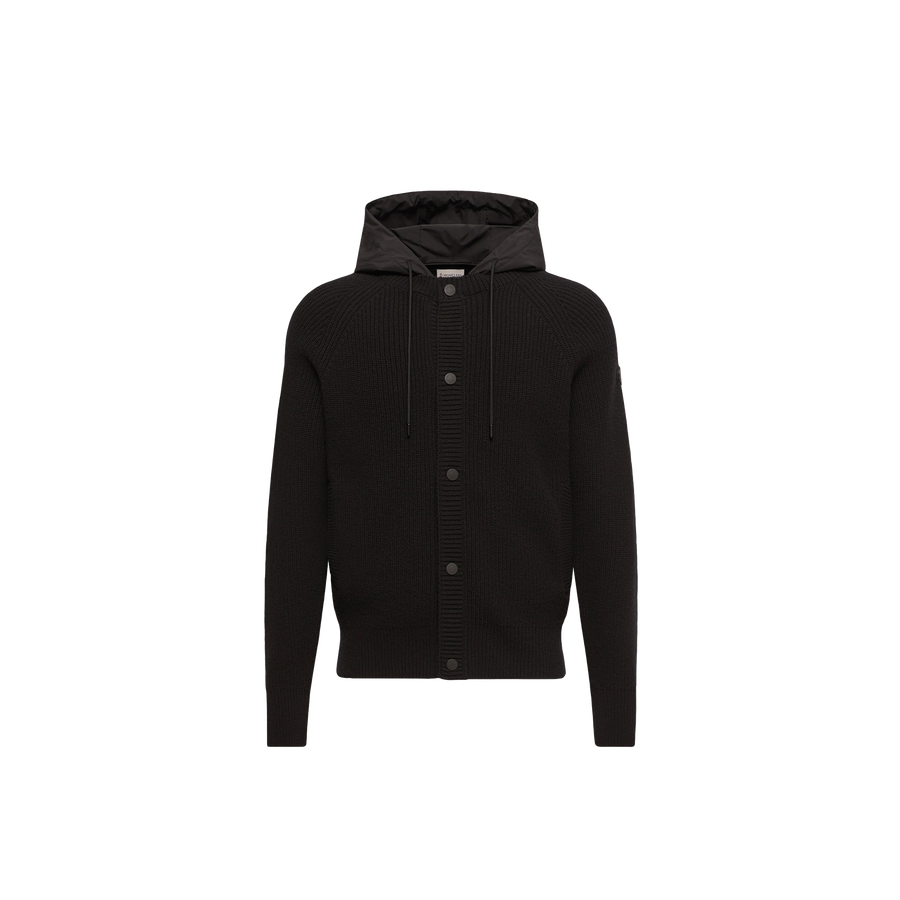 Moncler Ribbed Wool Hooded Jacket — Black