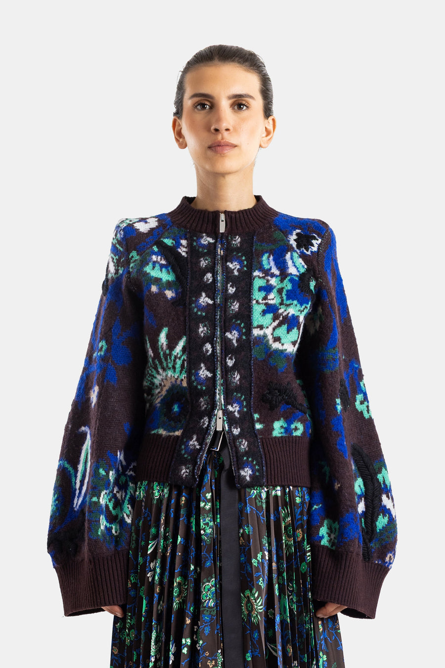 Sacai فلورال جاكار حياكة جاكيت — بني