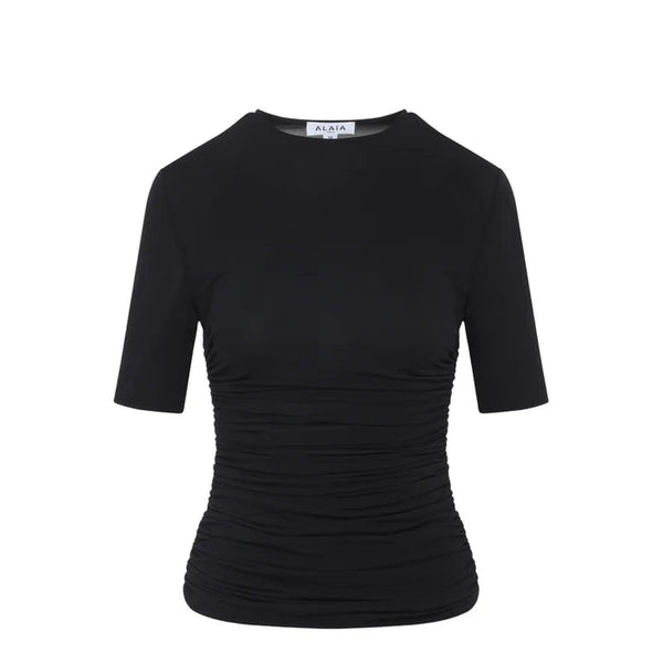 دار AlaïA تي شيرت مطاطي-جيرسيه قميص مكشكش - أسود