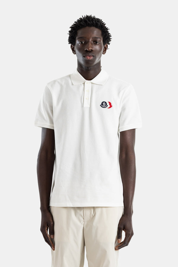 Moncler Cotton Piqué with Logo Patch Polo Shirt — White