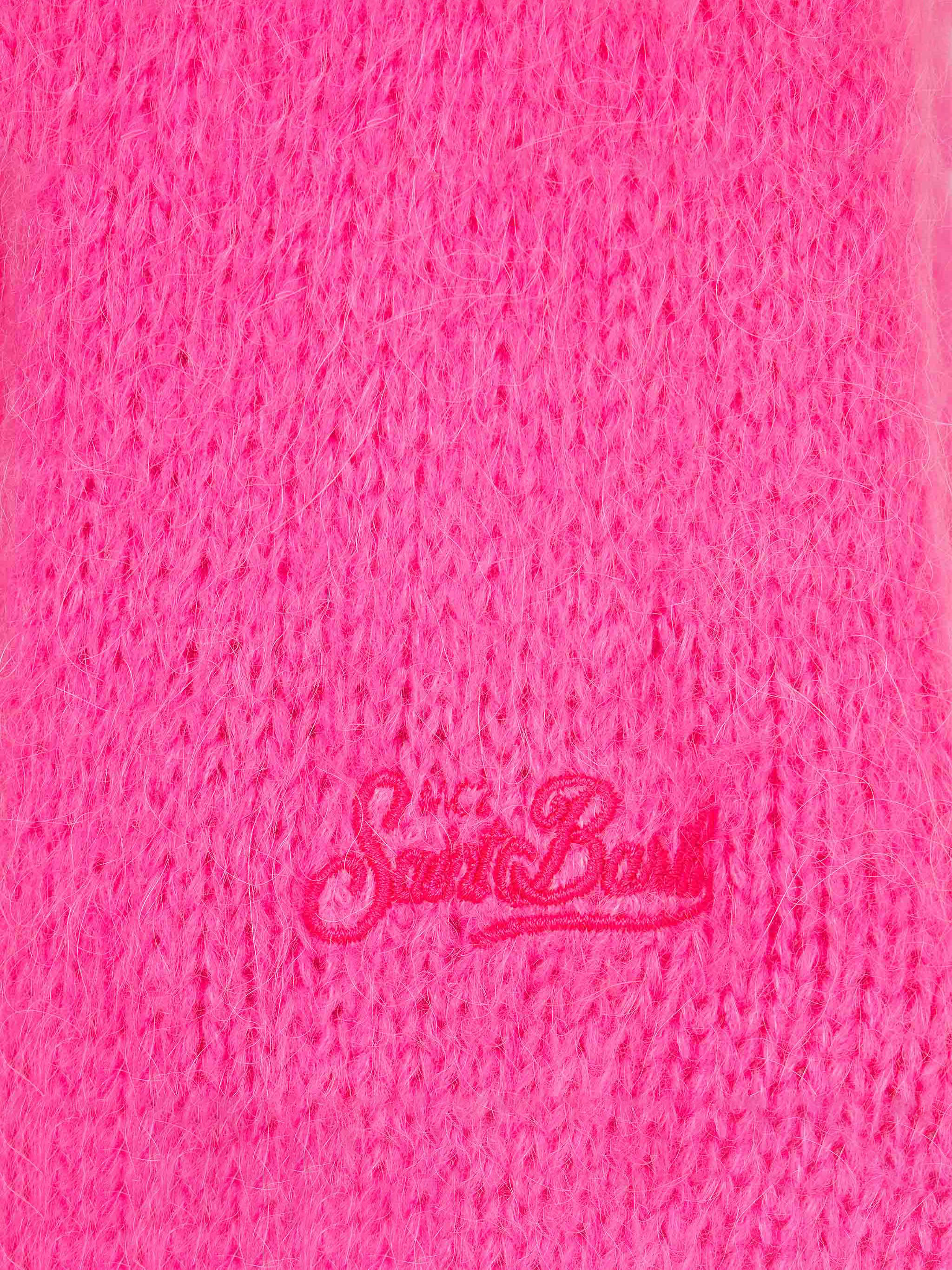 Girl Brushed Crewneck Sweater With Apres Chic Lettering Pink