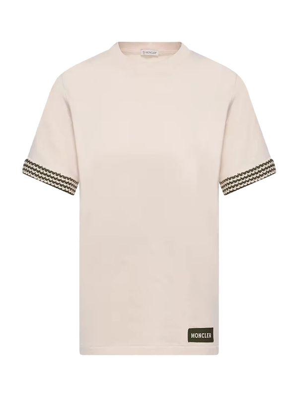 Moncler Women Crochet-Trimmed Cotton Logo T-Shirt Cream >> Rtw T-shirtspolo