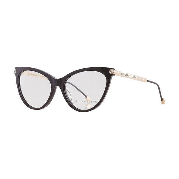 Philipp Plein Eyeglasses Cat Eye Full Rim, Shiny Black Frame And Clear Demo Lenses Lens Vpp037s0700 Sunglasses