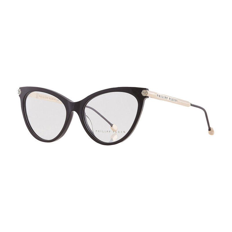 Philipp Plein Eyeglasses Cat Eye Full Rim, Shiny Black Frame And Clear Demo Lenses Lens Vpp037s0700 Sunglasses