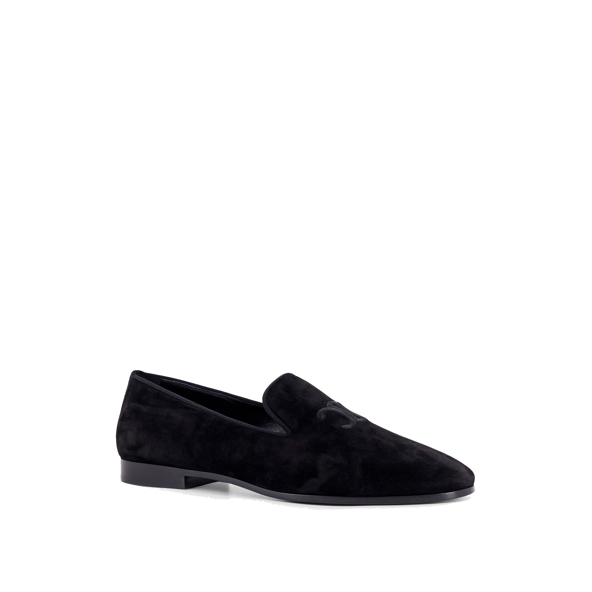 Velvet Loafers With Embroidered Triomphe Logo Black Calf Leather