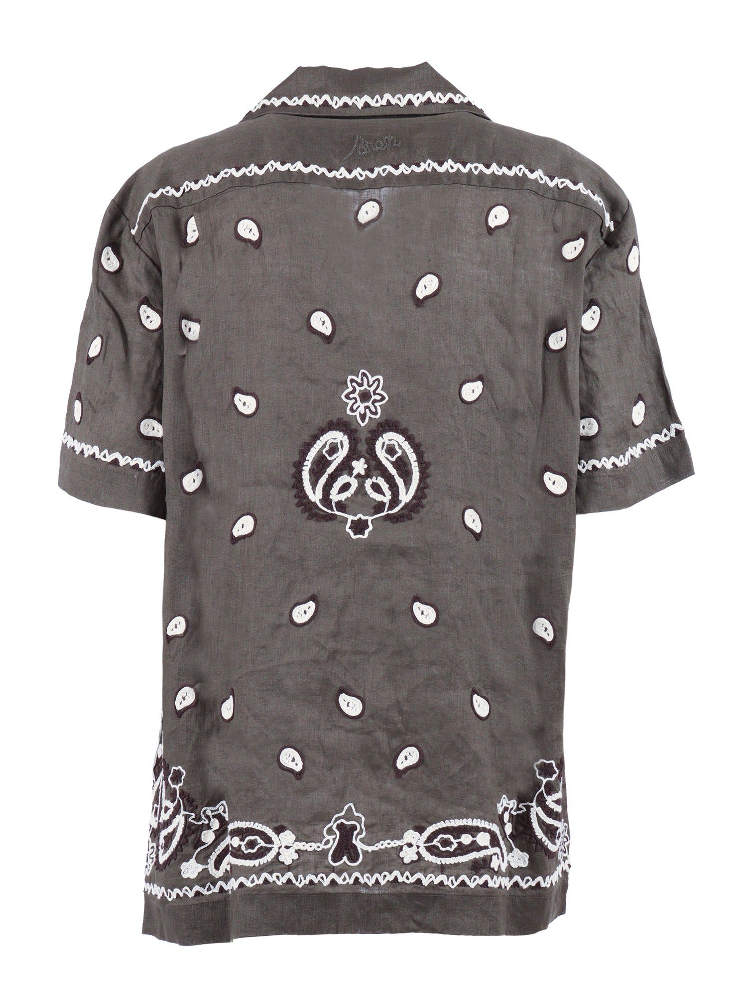 SHIRT WITH EMBROIDERY Green Linen