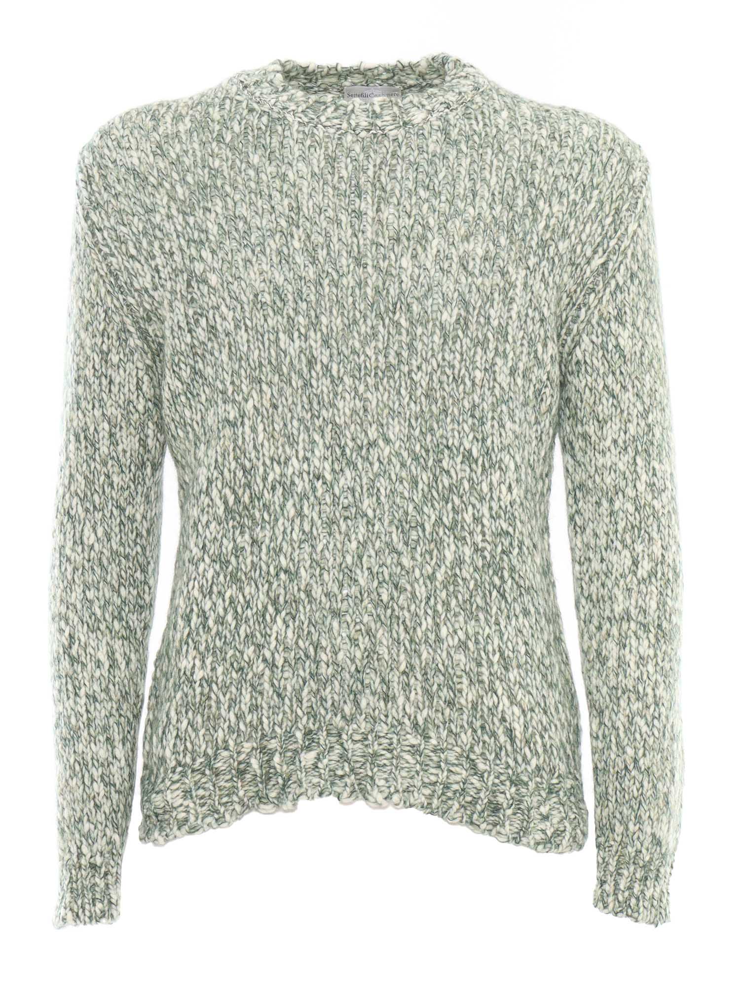 Macro Tweed Knitted Round Neck Sweater Green Wool Alpaca Polyamide Crewneck