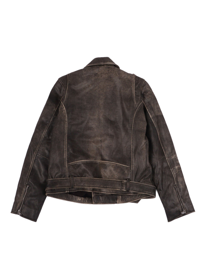 Jackets Black Goatskin Leather Short Puffer