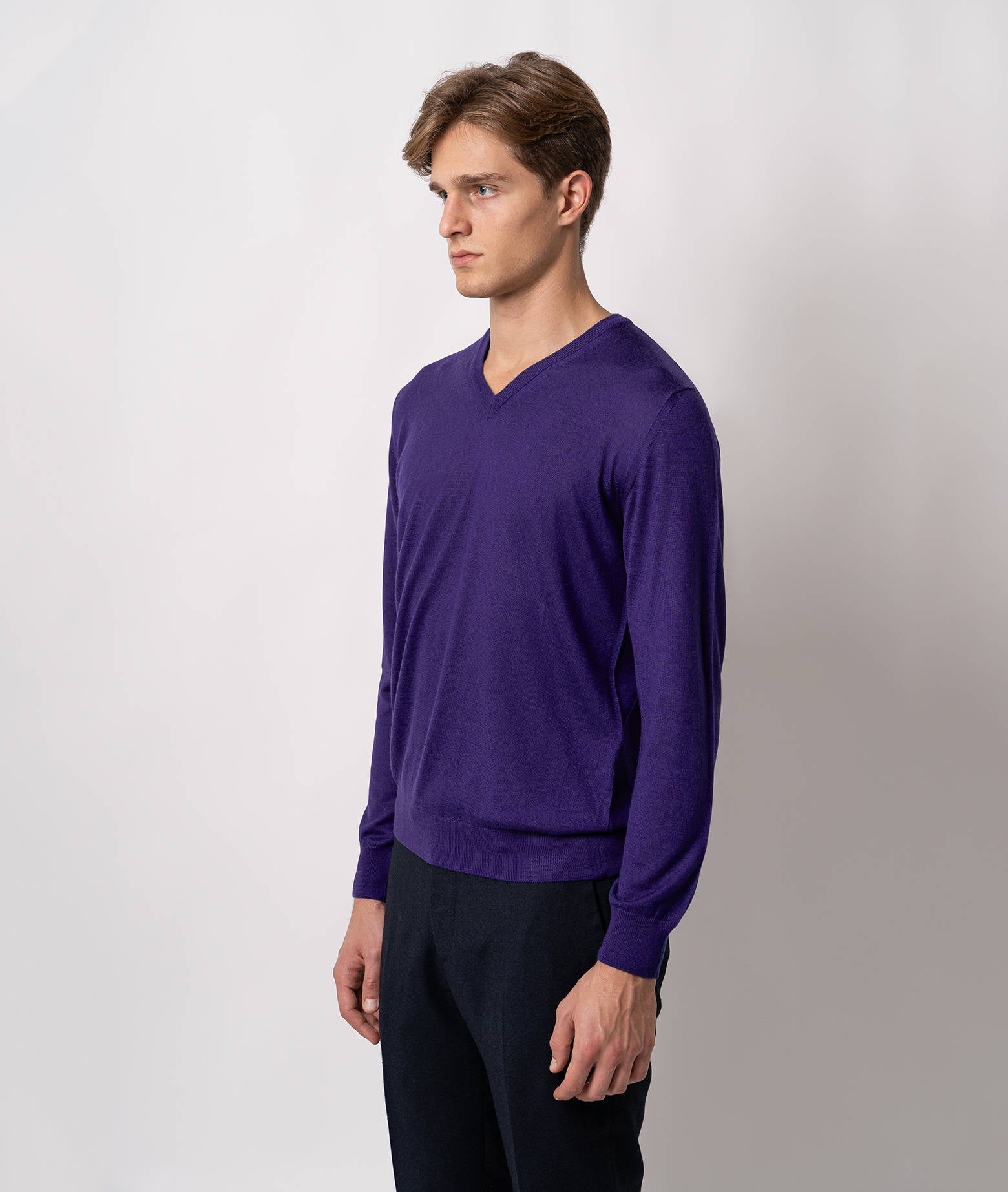 V-Neck Cashmere And Silk Sweater Alaska Lightblue V Neck