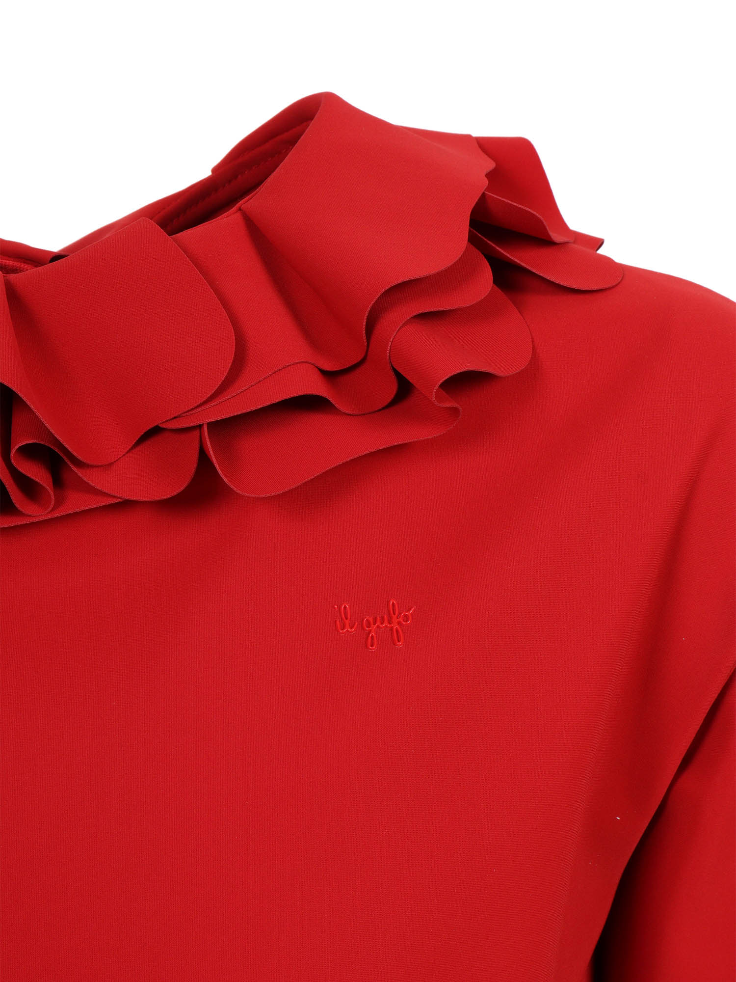 Long Sleeved Dress Red Polyamide Elastane