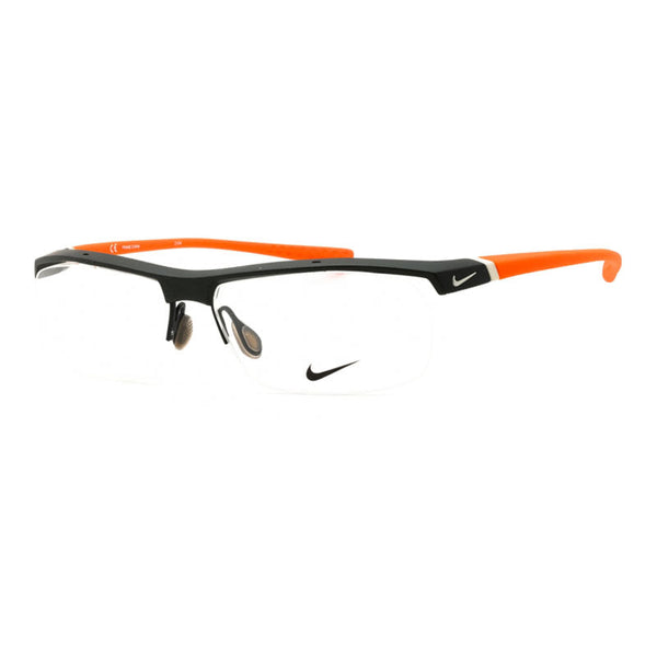Nike Eyeglasses Rectangle Semi Rim, Dark Grey-Orange Frame And Clear Demo Lenses Lens Nike7071-2075 Sunglasses