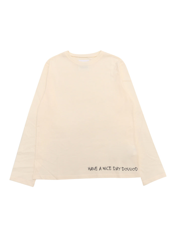 T-Shirt-Top Beige Cotton Long Sleeves T-shirt