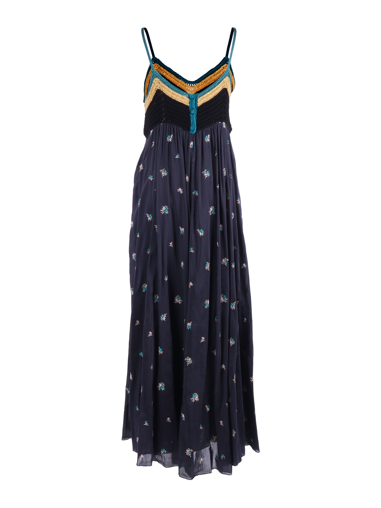 Bustier Dress �petites Fleurs� Embroidered Voile Blue Midi