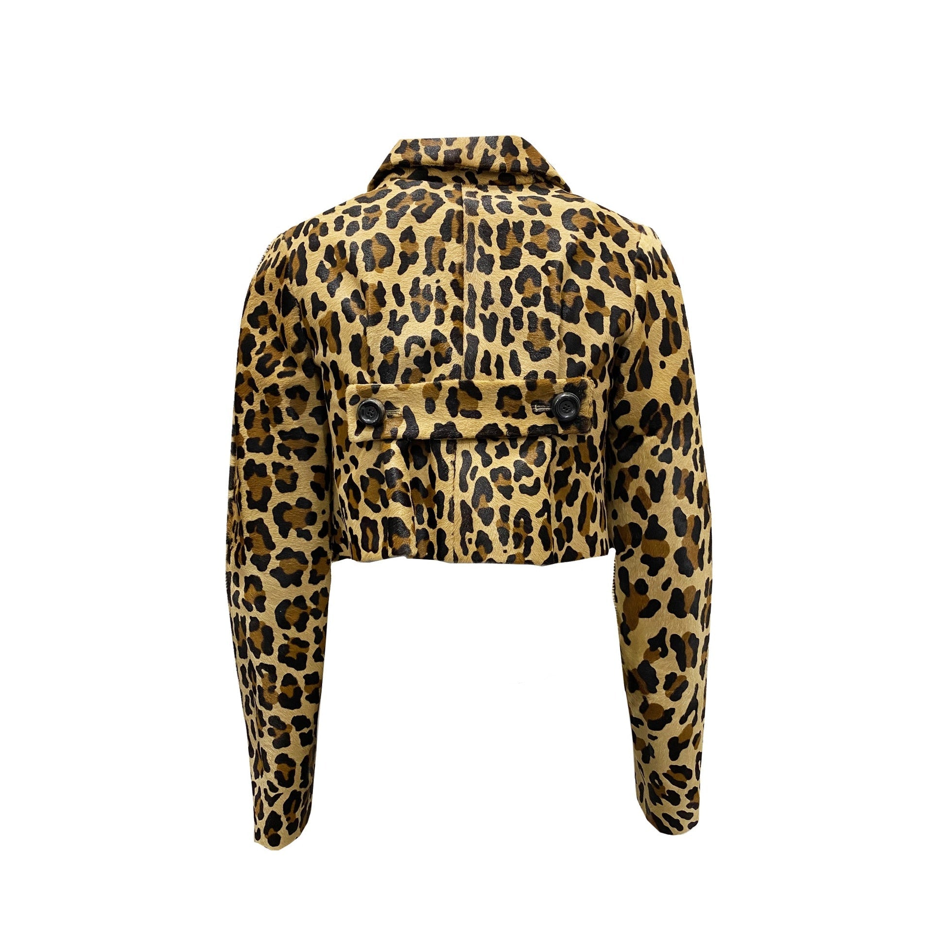 Leopard Calf Hair Cropped Jacket Brown Leather
