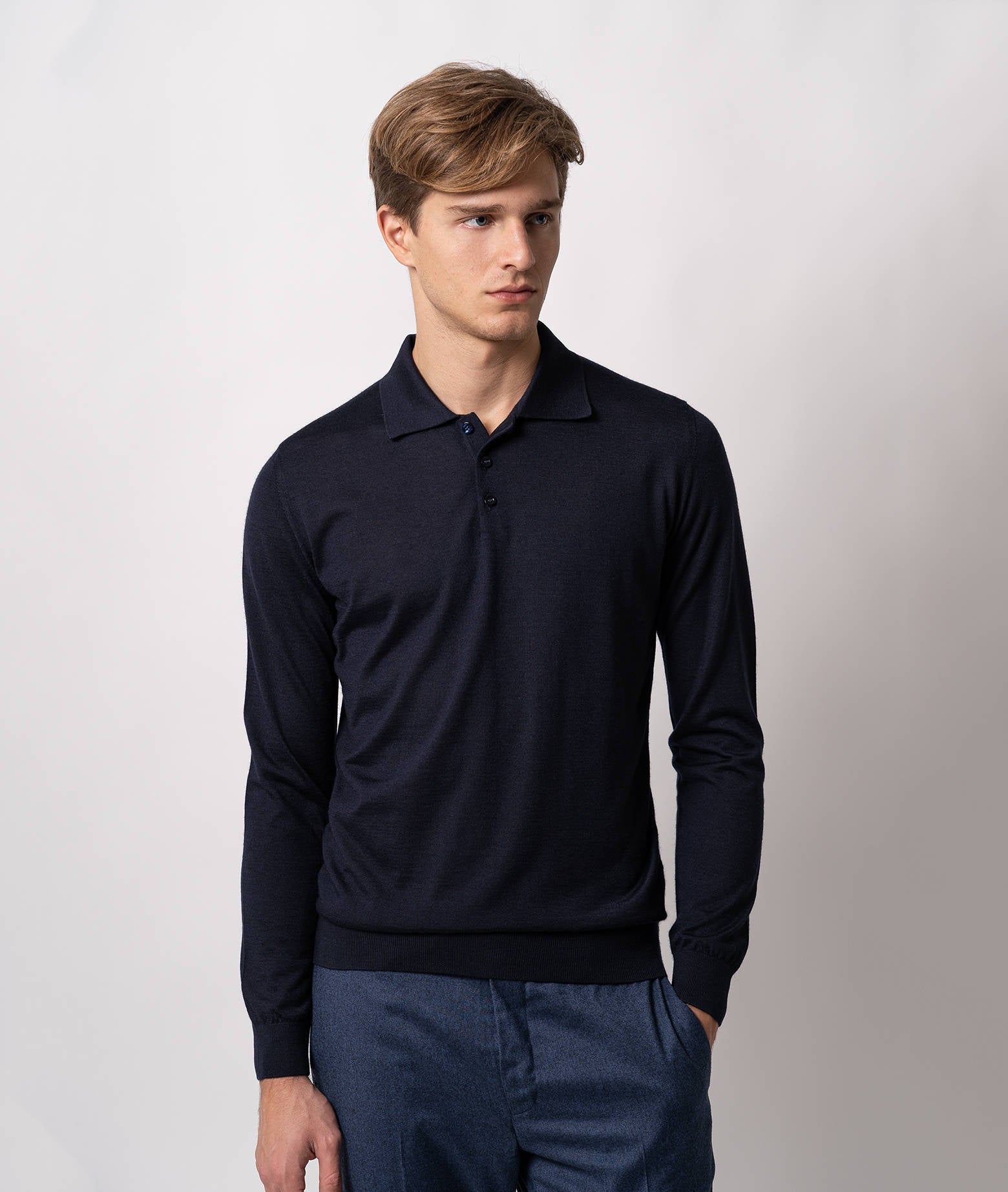 Cashmere And Silk Polo Shirt Vienna Black Pullover M/lunga
