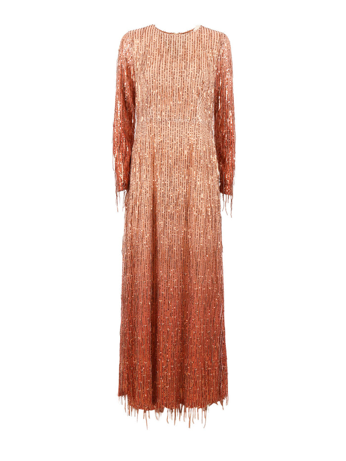 Long Sequin Dress Beige