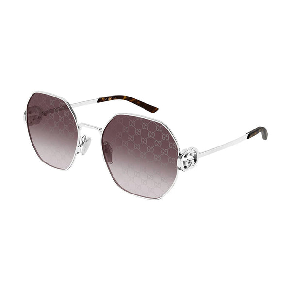 Gucci Sunglasses Square Full Rim, Silver Frame And Red Gradient With Gg Logo Mirror Lens Gg2046s004