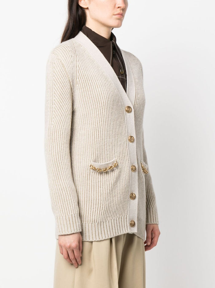 Wool Ribbed Jacquard Cardigan Natural Cardigans