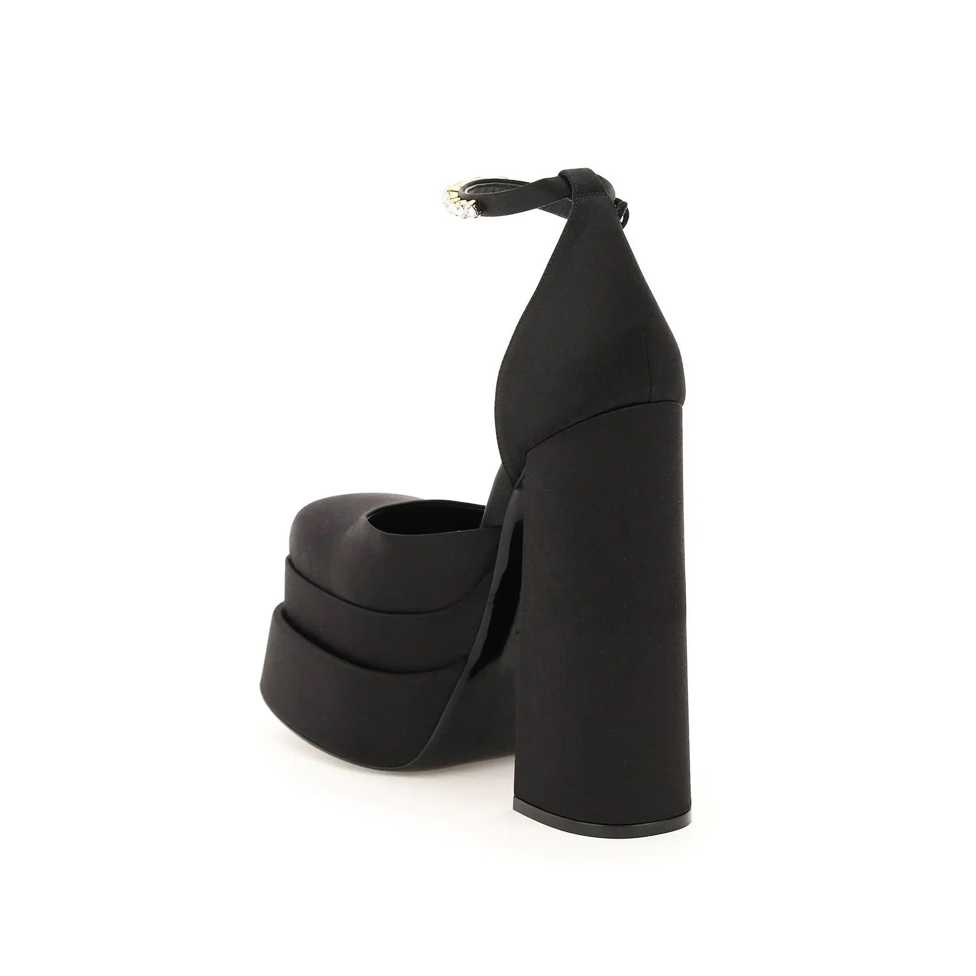 Silk Satin Platform Pumps Black
