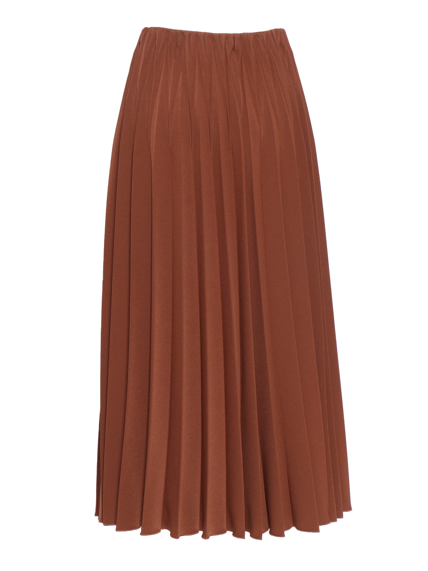 Pleated Skirt Brown Polyester Elastane Long