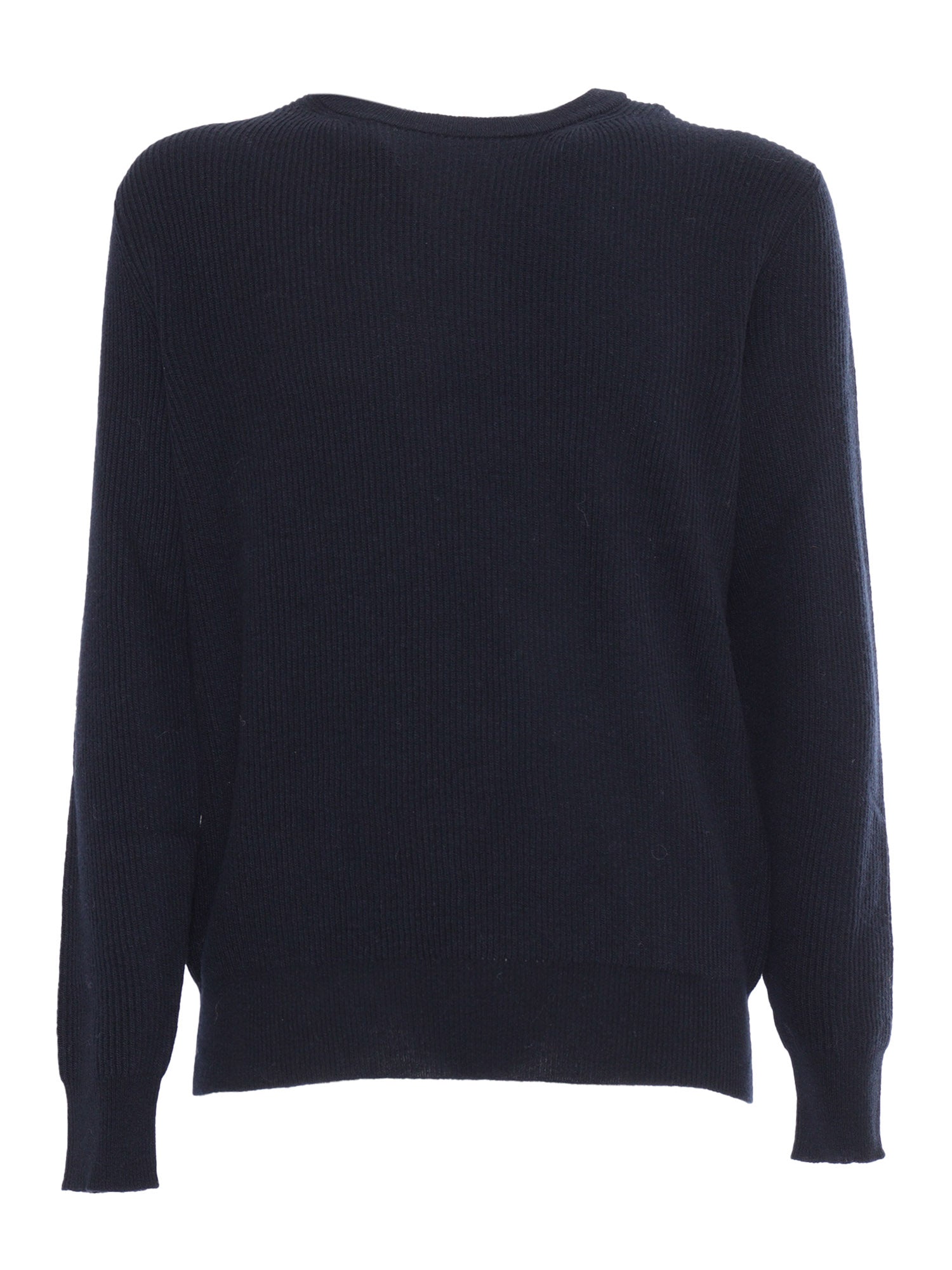 R Neck Pullover Blue Wool Crewneck
