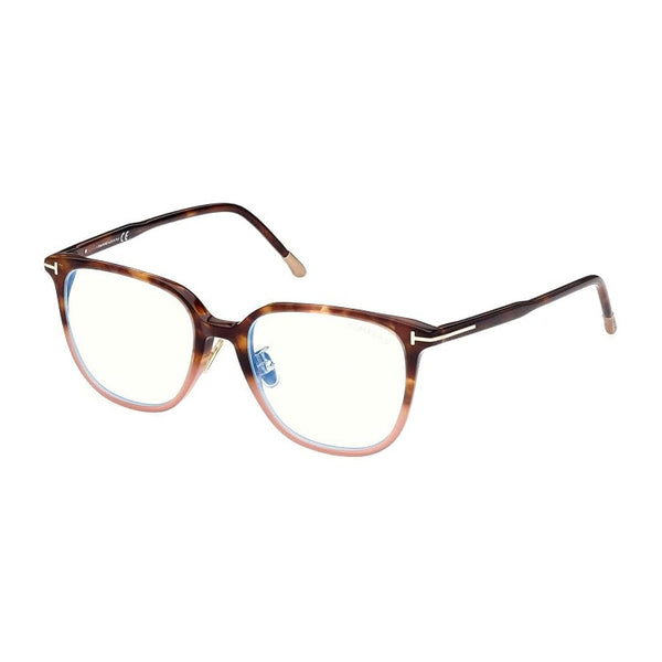 Tom Ford Eyeglasses Rectangle Full Rim, Shiny Medium Havana To Milky Pink Frame And Clear Blue Light Block Lens Ft5778-D-B055 Brown Sunglasses