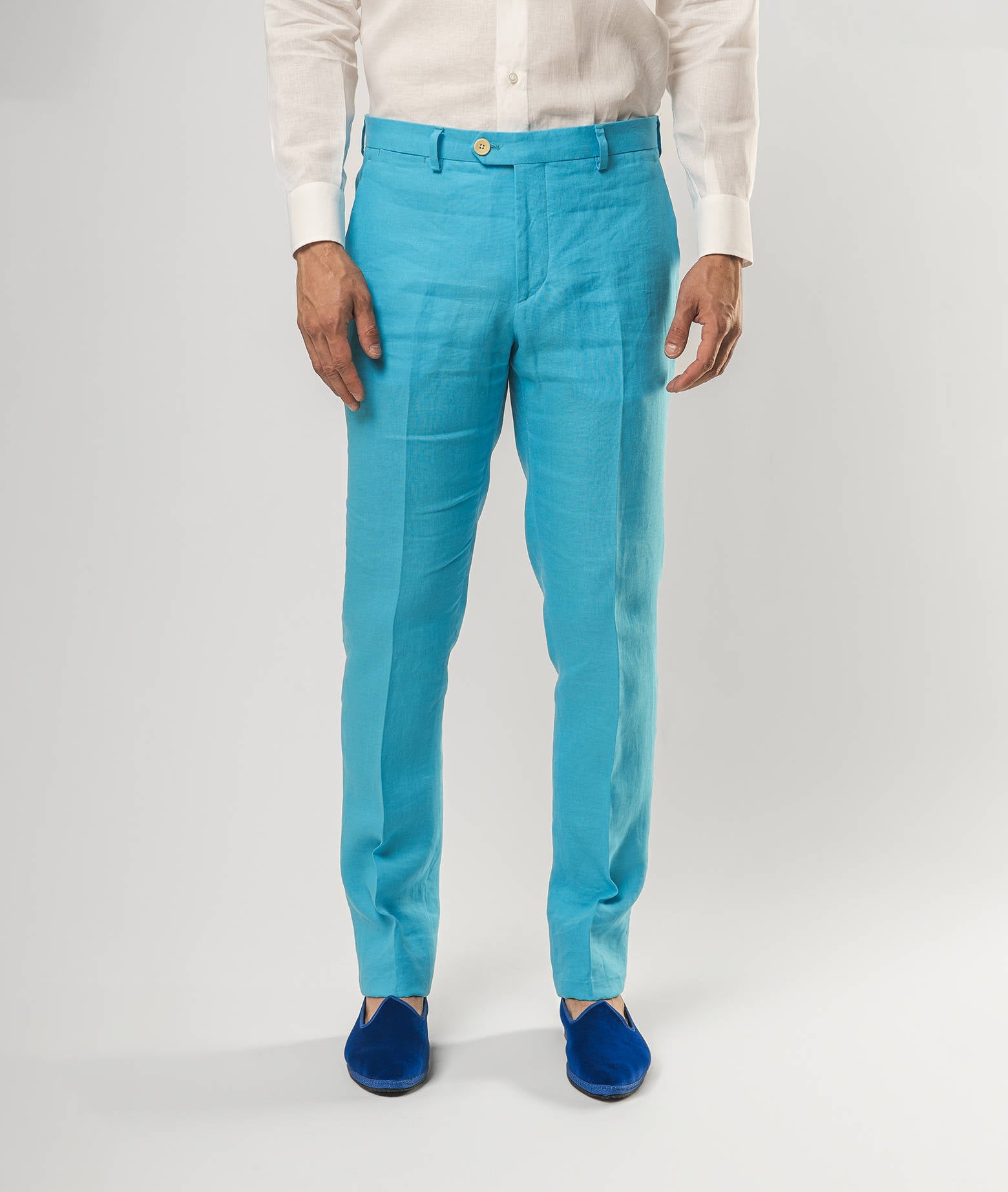 Linen Trousers Madeira Lightblue No Pinces