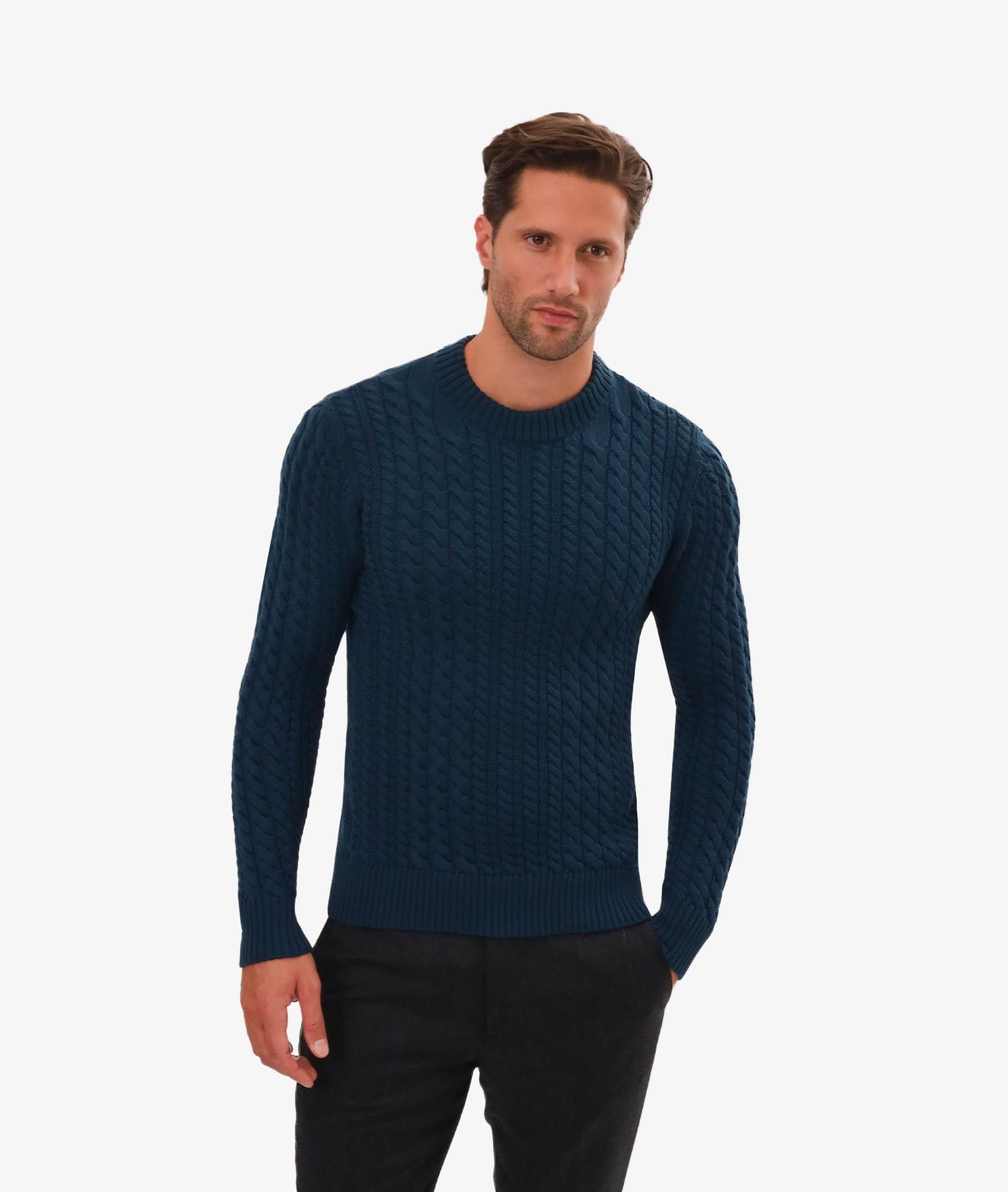 Cable Knit Sweater Col Du Pillon Midnightblue Maglieria Dis/lav Pesante