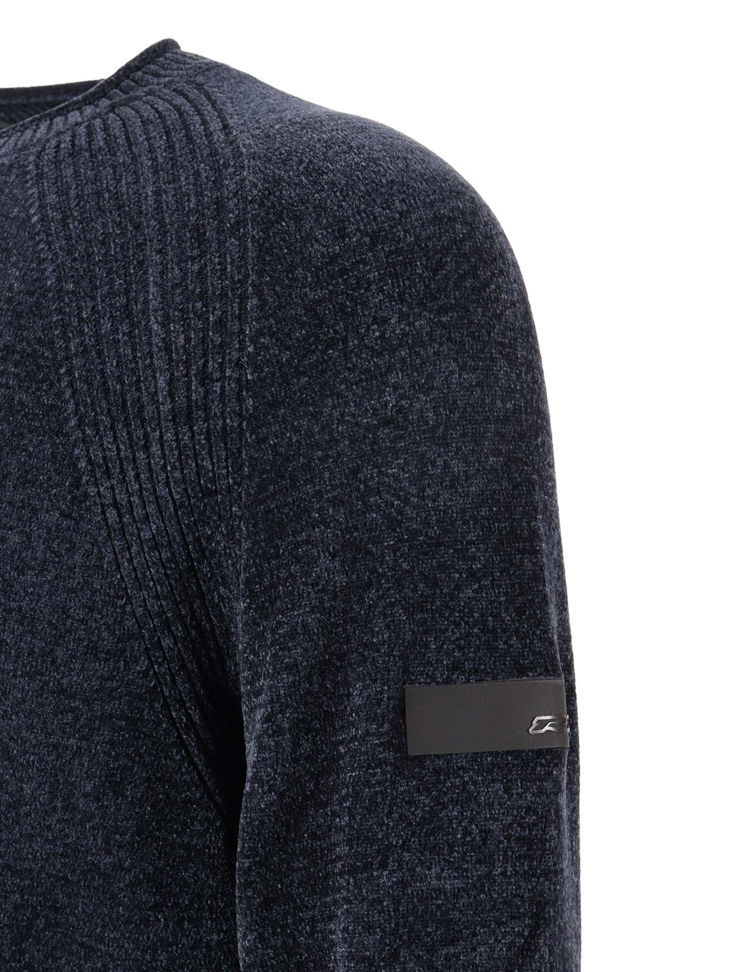 Velvet Round Knit Blue Polyester Elastane Crewneck