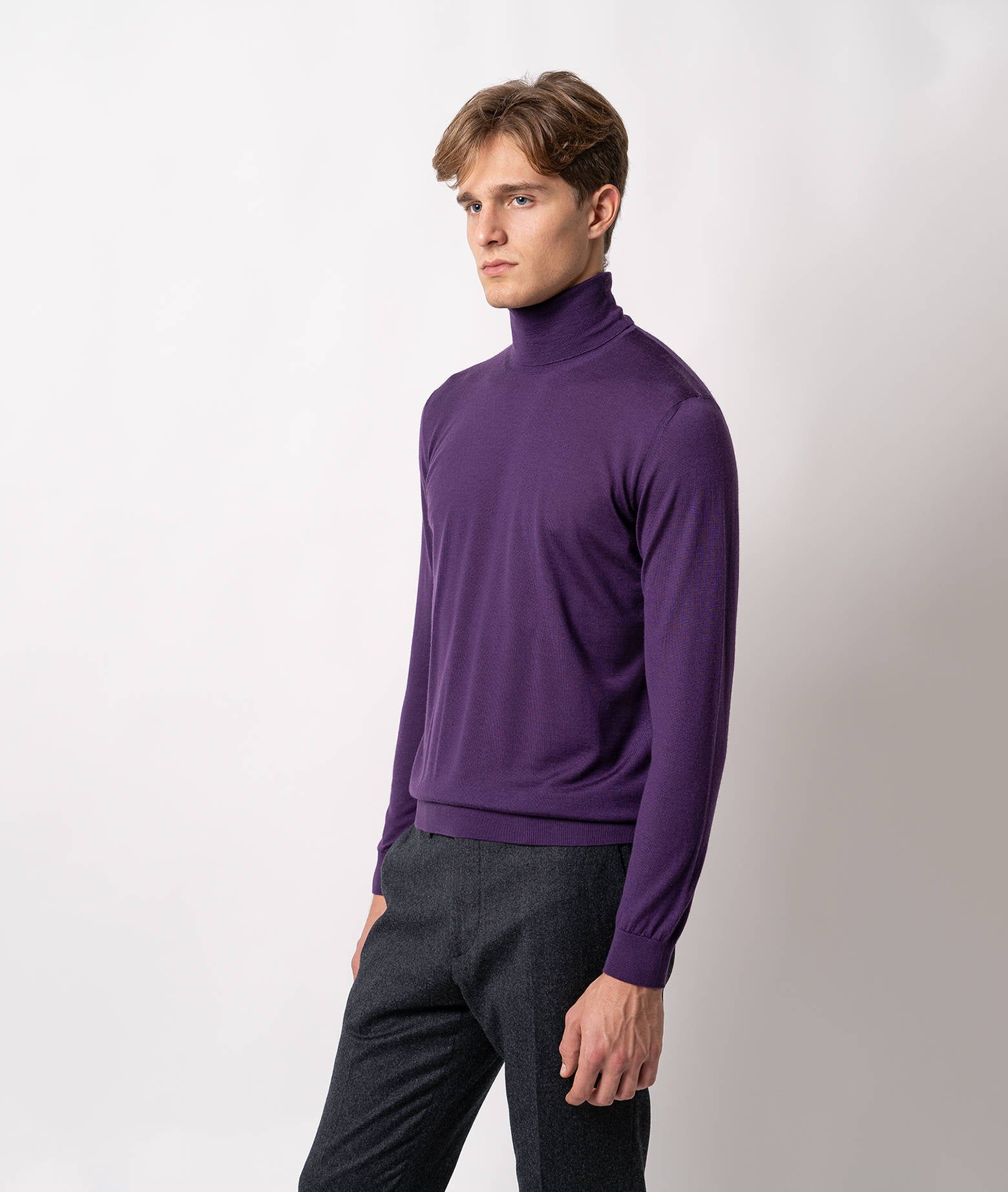 Turtleneck Cashmire And Silk Sweater Salisburgo Purple High Turtle Neck