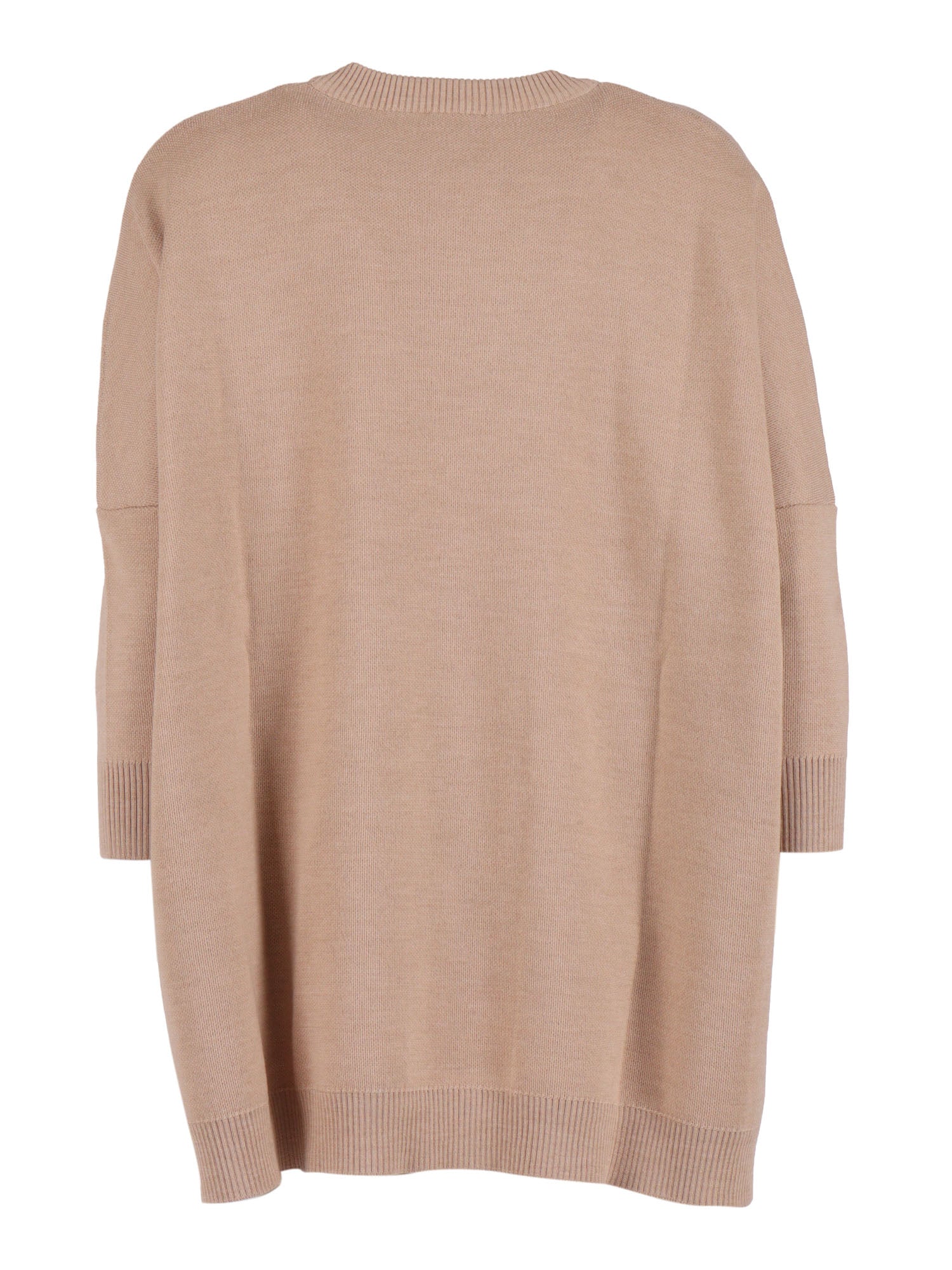 Wool Knit Dress Beige Virgin Ribbon Polyester