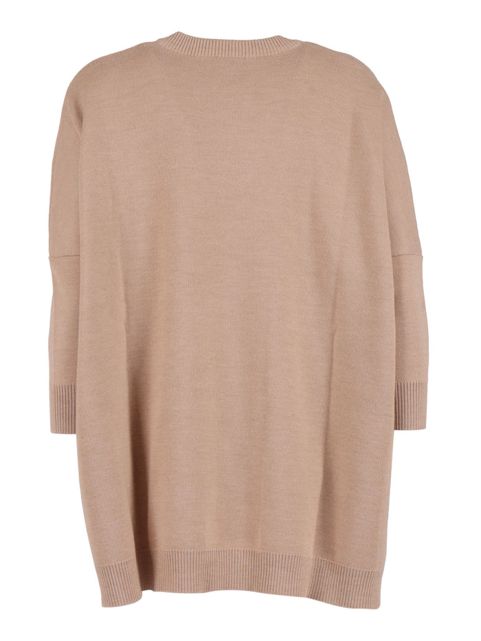 Wool Knit Dress Beige Virgin Ribbon Polyester