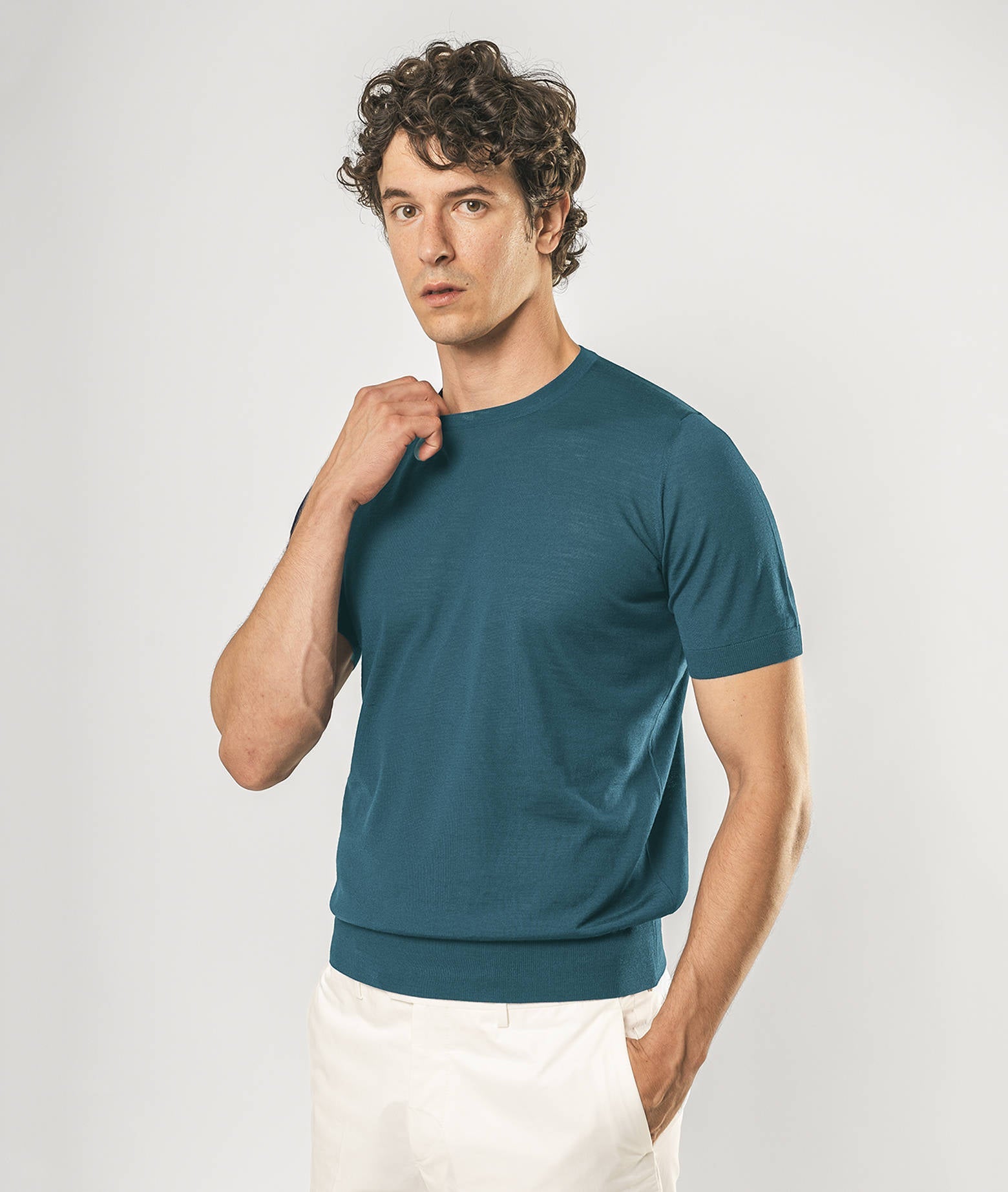 Wool T-Shirt Mentone Skyblue Round Neck