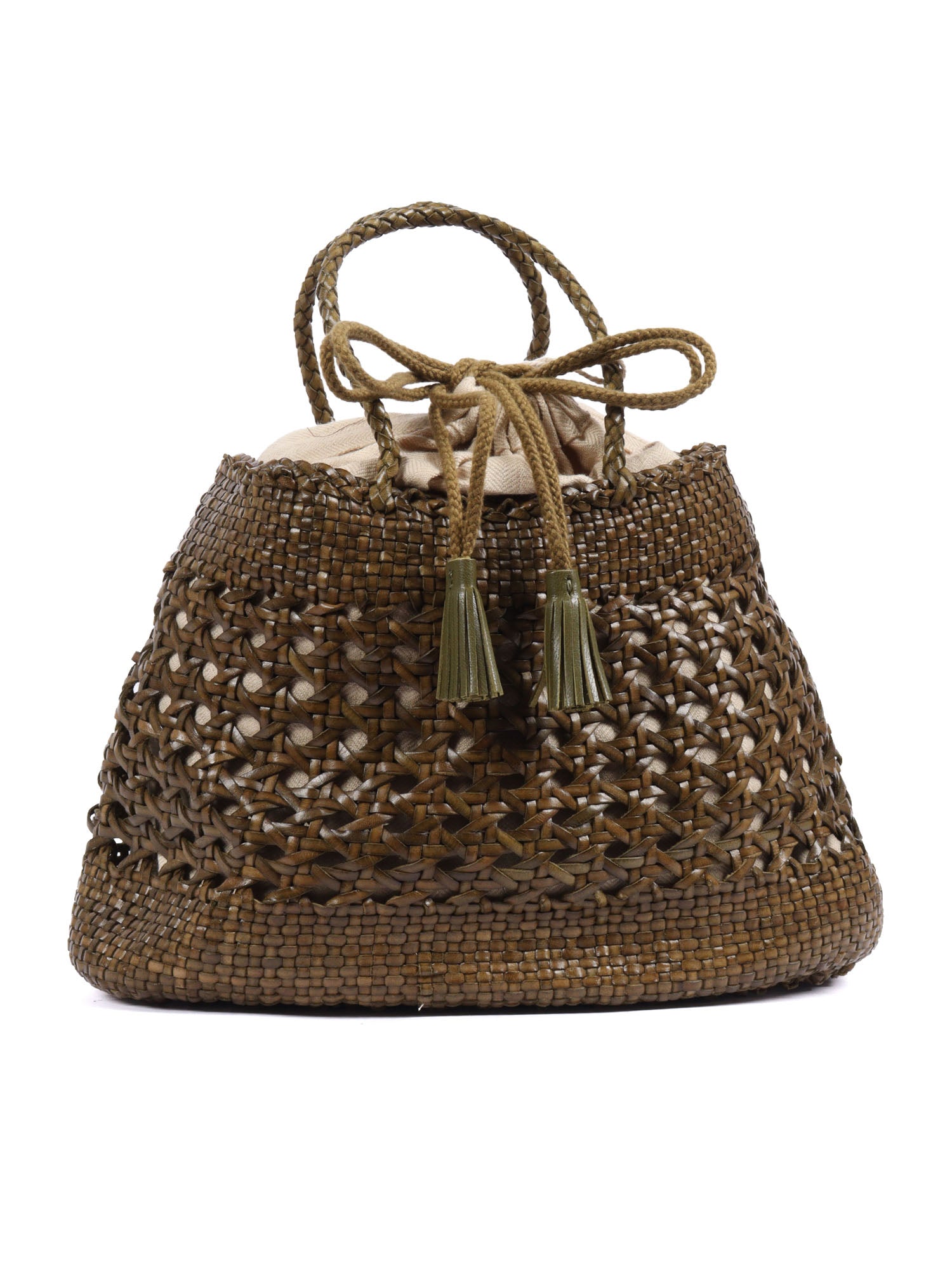 SANTA CANO 3.5MM CANNAGE WEAVE Green Calf Leather Handbag
