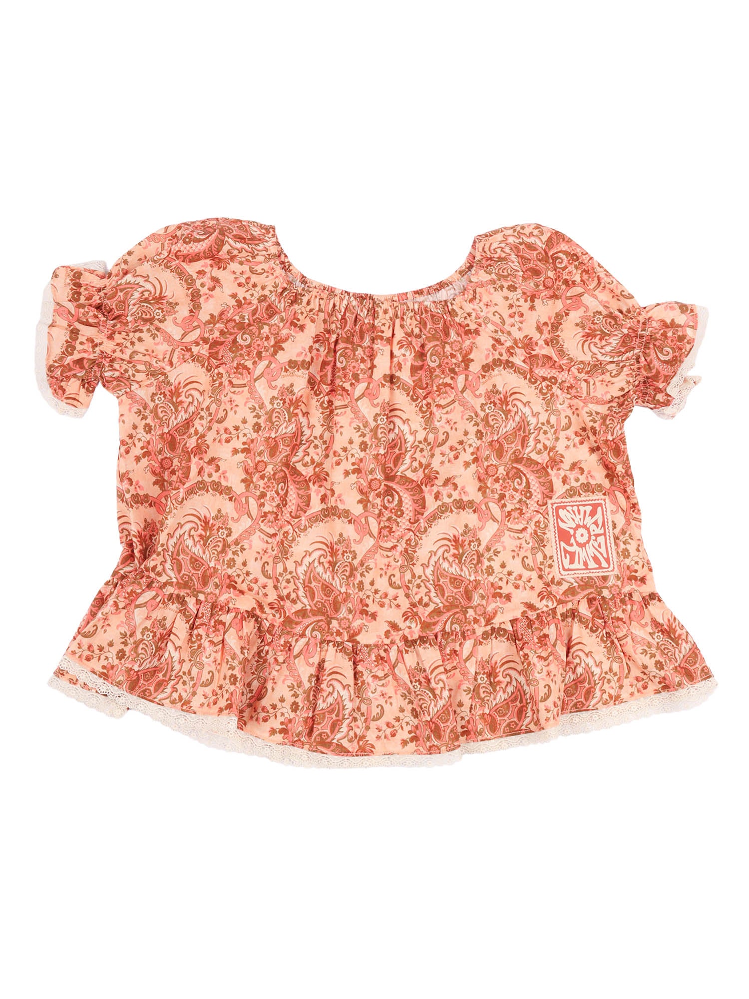Aster Kids Frill Sleeve Top Pink Cotton