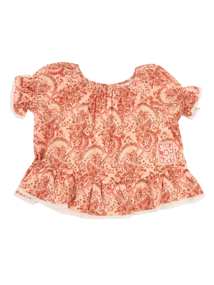 Aster Kids Frill Sleeve Top Pink Cotton