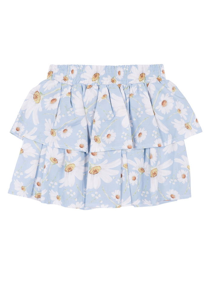 Printed poplin tiered skirt Light Blue