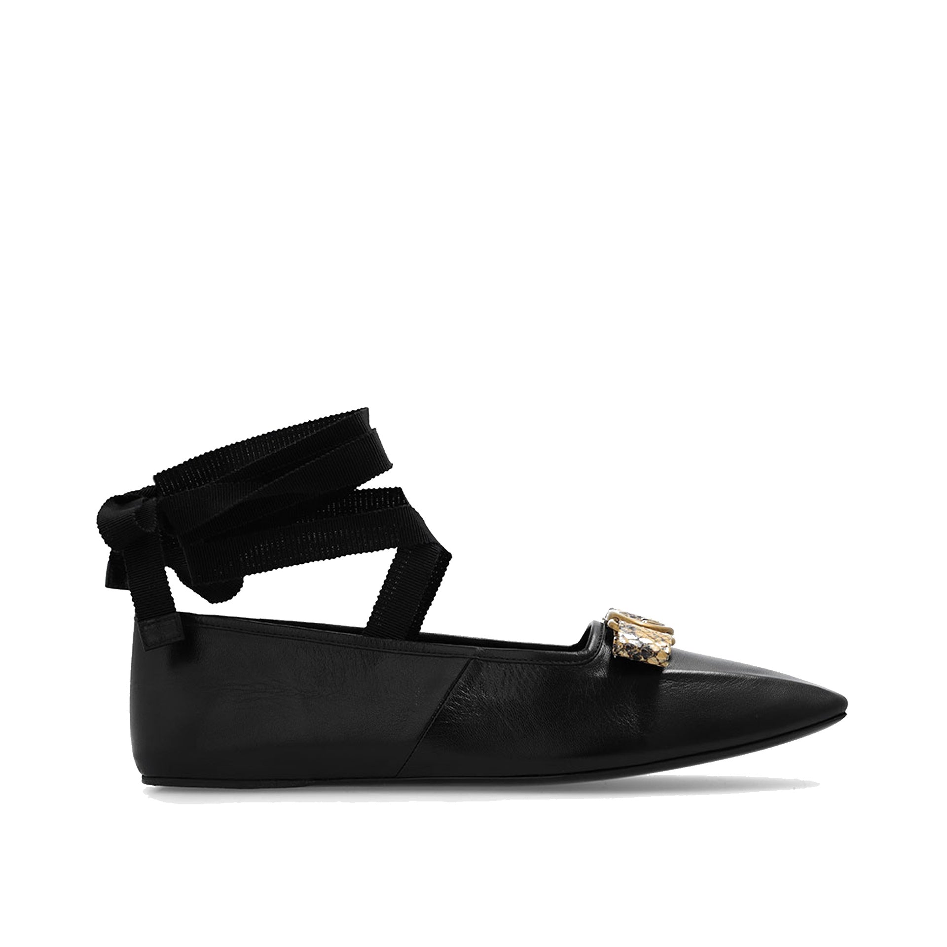 Double G Ballet Flats Black Calf Leather