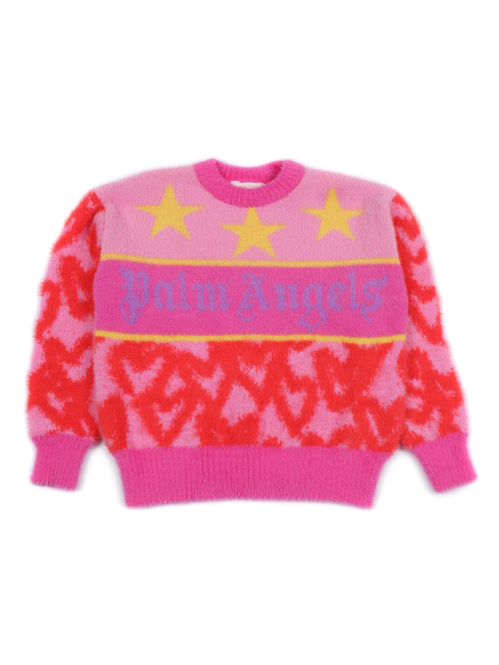 Pa Spray Hearts Knit Crew Rose Pink - L Polyamide Sweatshirt