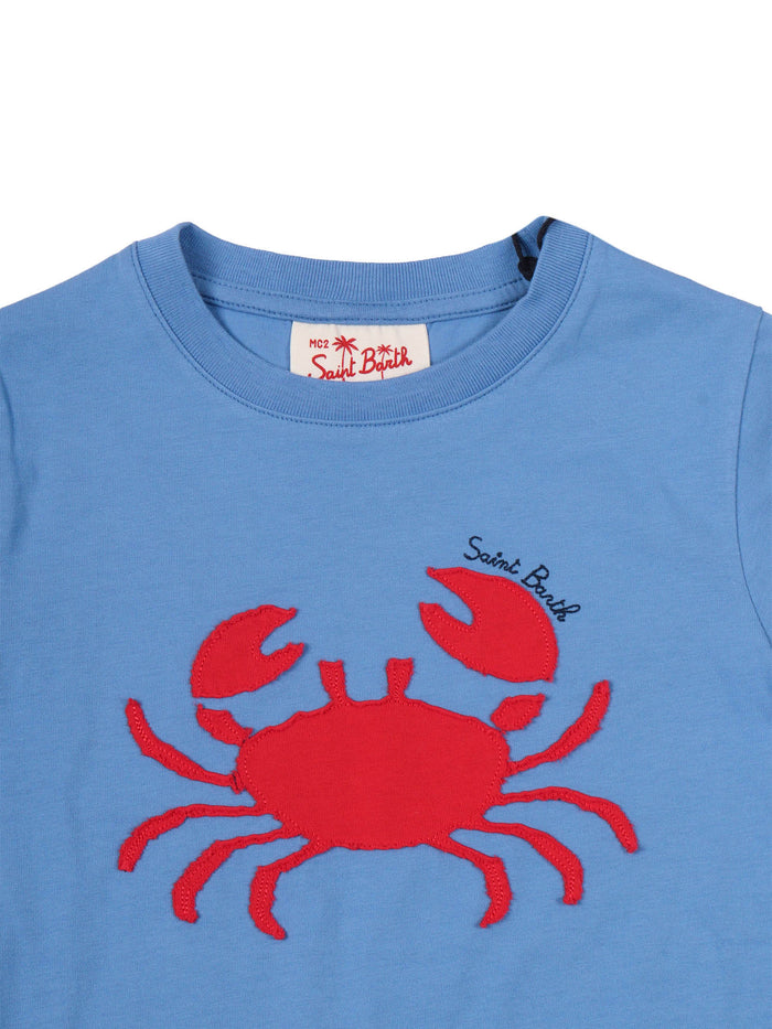 Denver Jr-Crabby 17m Patch Emb Light Blue Cotton Short Sleeves T-shirt