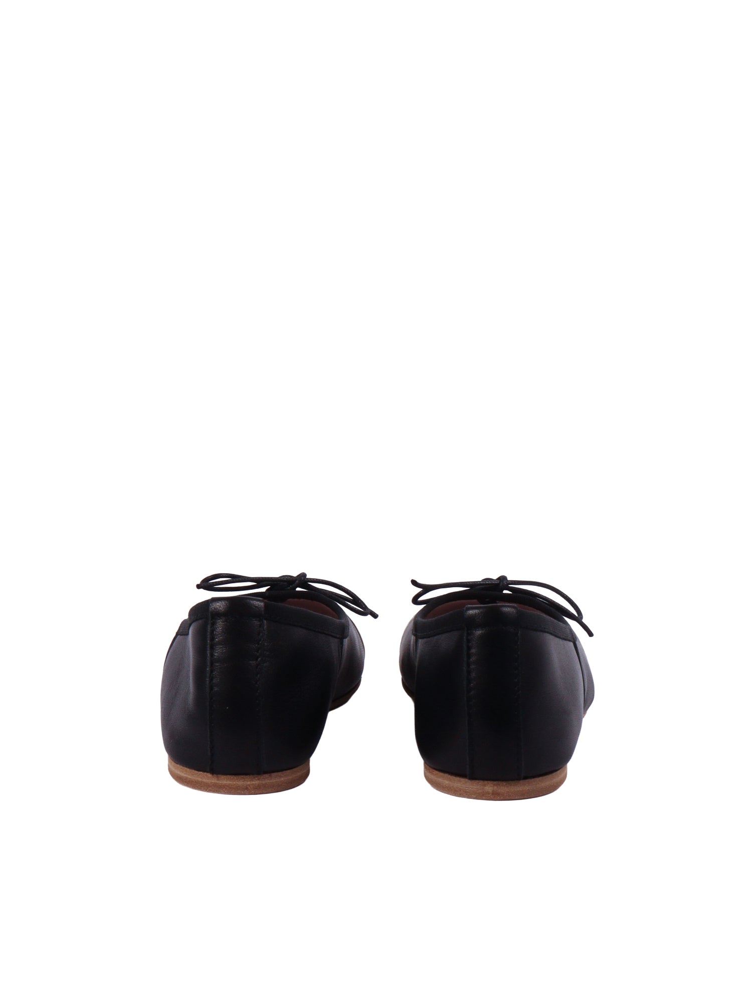 Ballerina With V Black Leather Sole Rubber Flat Shoes