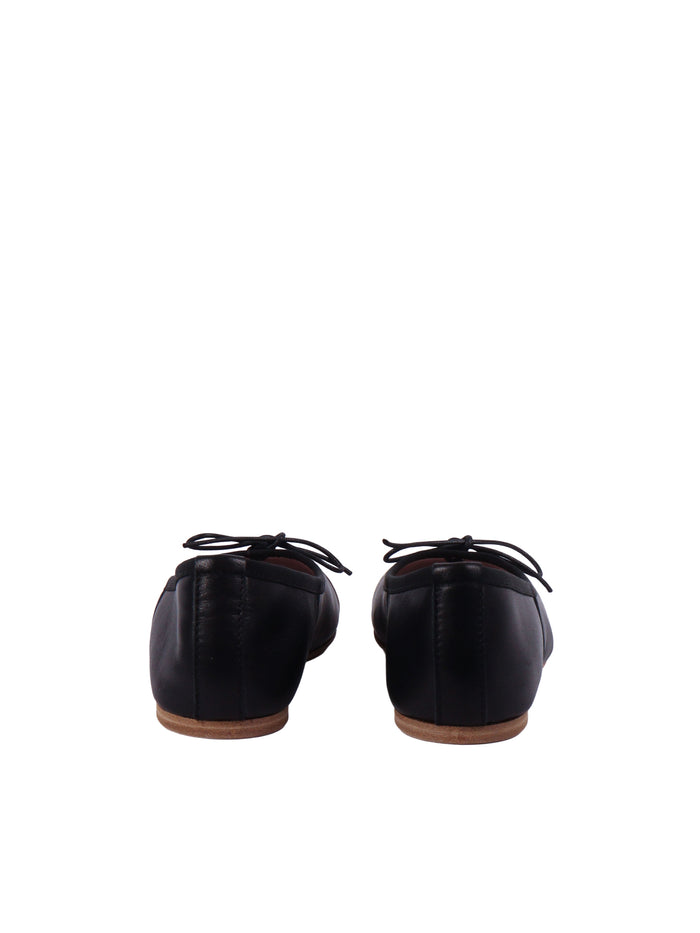 Ballerina With V Black Leather Sole Rubber Flat Shoes
