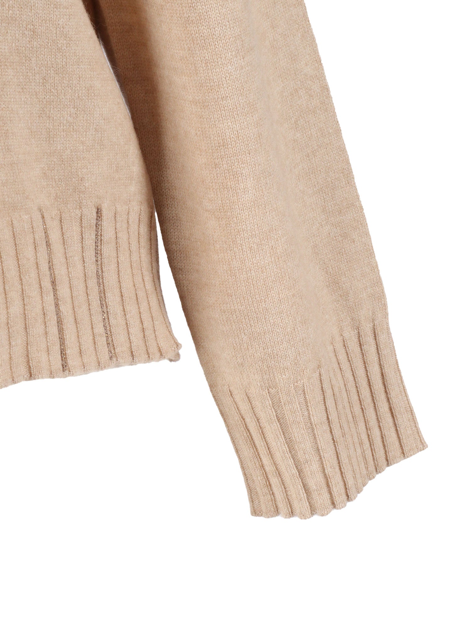 Platinum Crew Neck Sweater With Filo Diamante Beige Virgin Wool Silk Cashmere Crewneck